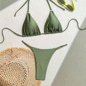 Olive Green Triangle Bikini Set